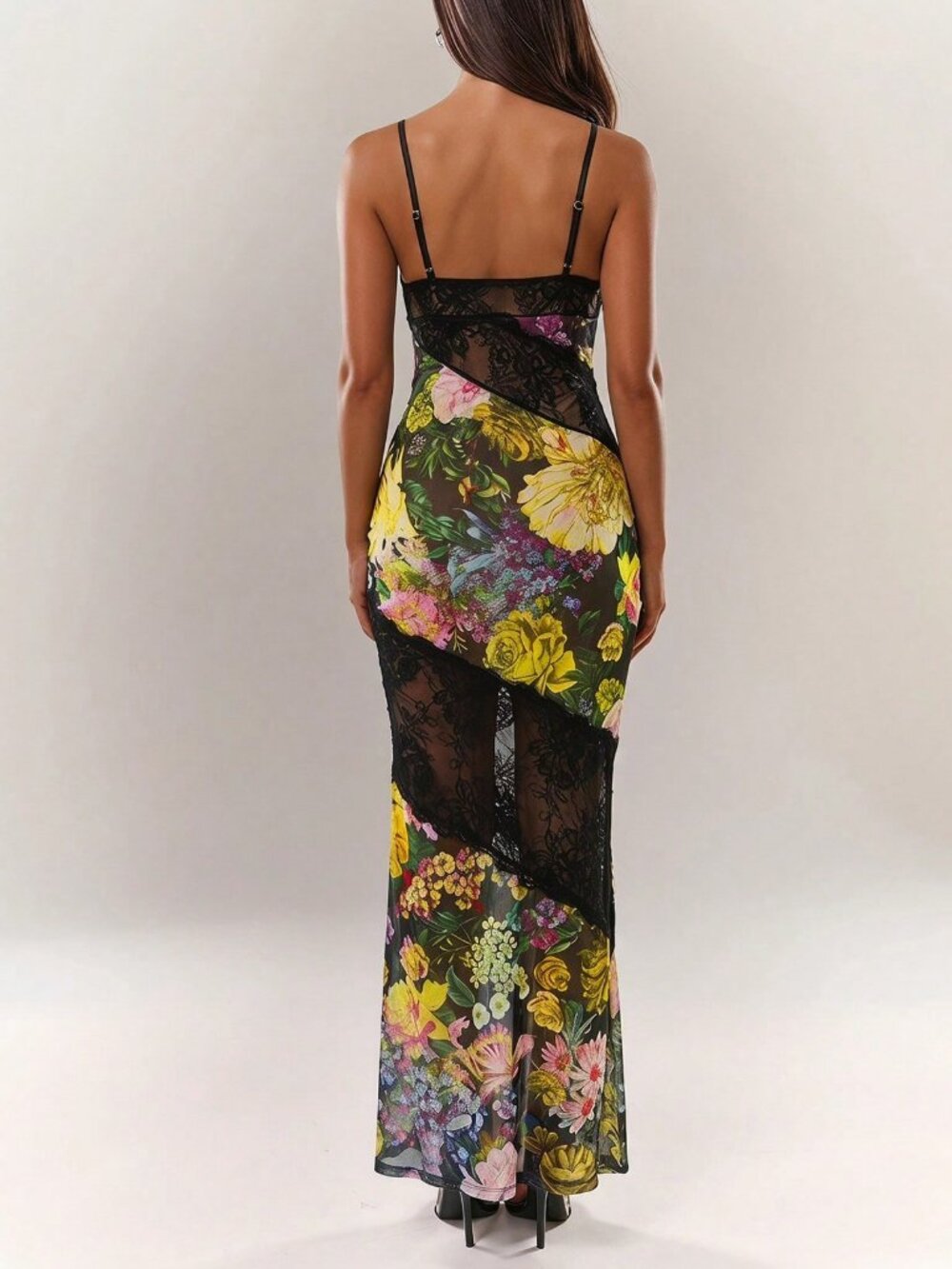 Elegant Women's floral Lace Mesh Bodycon maxi Dress - Picture 2 of 7